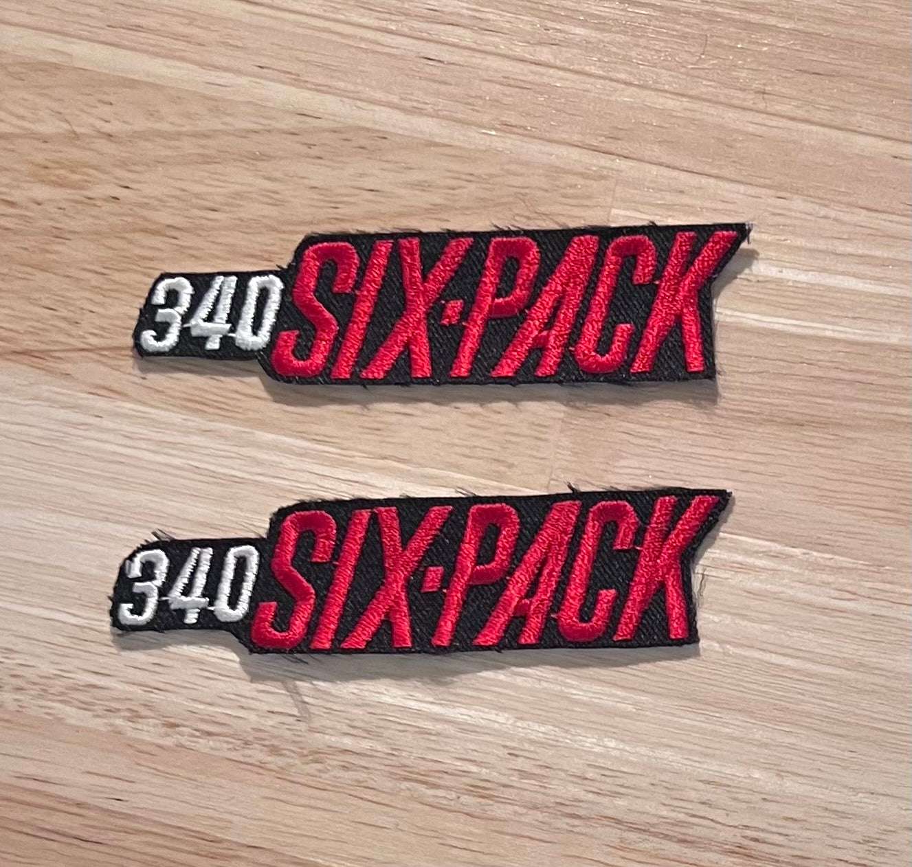 340 Six Pack Patch Pair Challenger Demon Dart Duster Cuda Mopar Auto Relics have been safely stored away for decades and each measures approximately a 1 inches x 3.75 inches