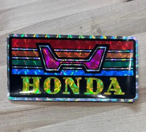 Honda Vintage Logo Iridescent Decal 1970s Retro Colors New Old Stock Reli has been stored safely away for decades and measures approx 3 inches by 6 inches