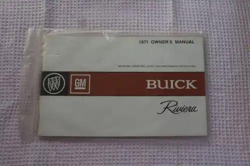 1971 BUICK RIVIERA Owners Manual Brochure GM NOS Vintage New Old Stock. Turning Back Time from PG Relics as relic has been stored safely away for decades. Patch