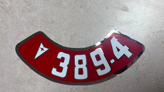 Pontiac 389 4 1950-1970s Decal Air Cleaner Various Models Red and Silver Metallic Colour New Old Stock Item. Relic has been stored safely away for decades