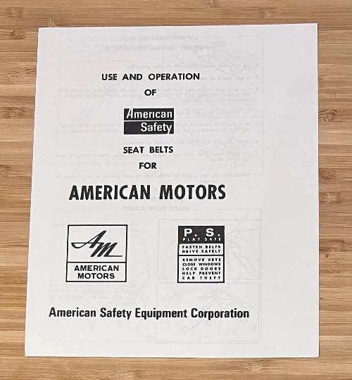 American Motors 1967-69 AMC Seat Belt Instruction Folder