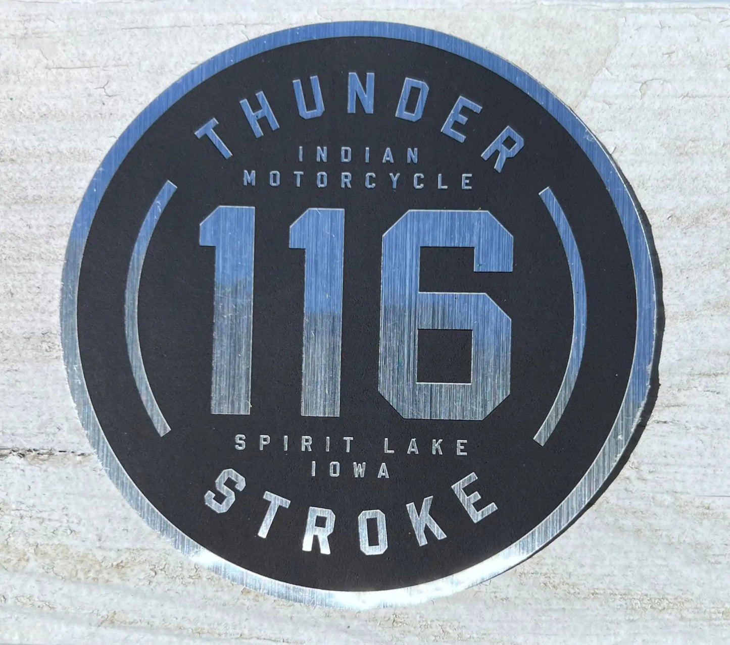 Indian Motorcycle Co Thunderstroke 116 Decal New Old Stock Excellent Item Relic has been stored safely away and measures approximately 1 x 3 inch shield