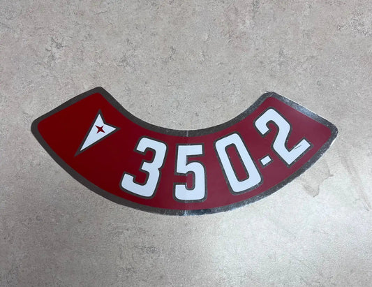 Pontiac 350 2 1950-1970s Decal Air Cleaner Various Models Red and Silver Metallic Colour New Old Stock Item. Relic has been stored safely away for decades