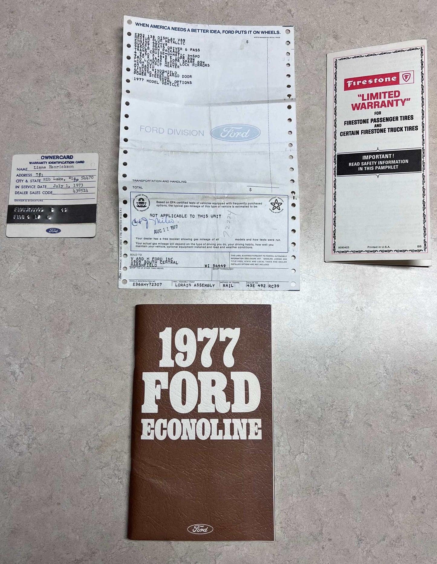 1977 Ford Econoline Vintage Owners Card and Manual Brochure Warranties NOS Relic has been safely stored away for decades and all Econoline Van info by Ford Motor Co