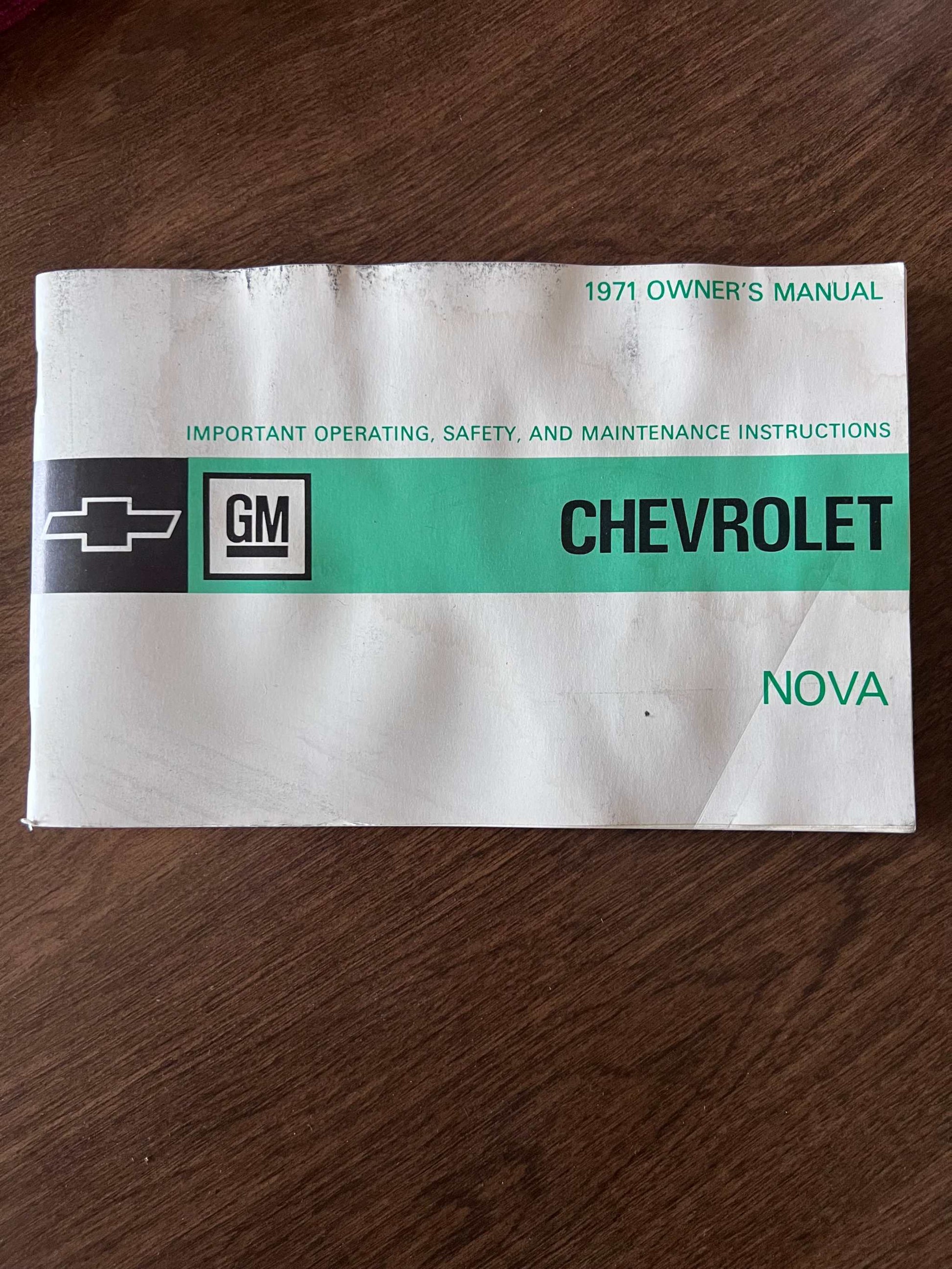 1971 Chevrolet Nova Original Vintage Owners Manual Brochure NOS Condition Relic has been safely stored away for decades and is original General Motors 1971