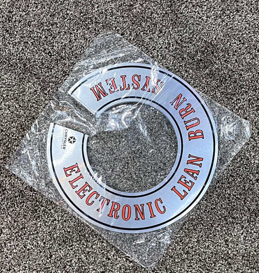 Chrysler 1977-80 Electronic Lean Burn System 11 inch Air Cleaner Decal relic has been stored safely away for decades and measures approximately 11 inch circle