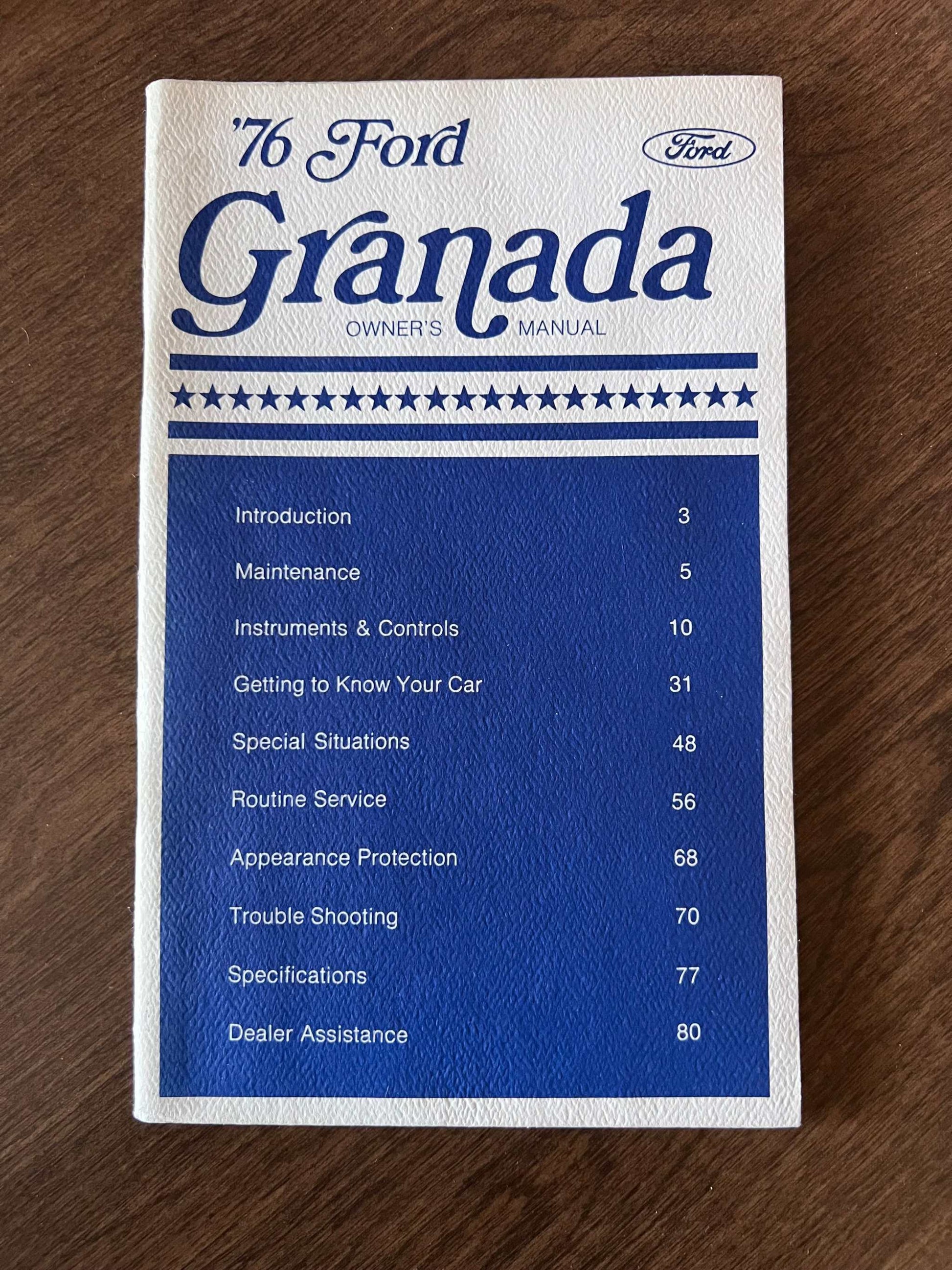 1976 Ford Granada Vintage Owners Manual Brochure N.O.S. Bicentennial Relic has been safely stored away for decades and all Granada info by Ford Motor Company 3rd print