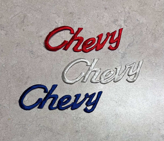 Chevy 3 Red White and Blue Script Patches Auto NOS Excellent Condition Relic has been safely stored away for decades and measures approximately 1.5 x 4.5 inches