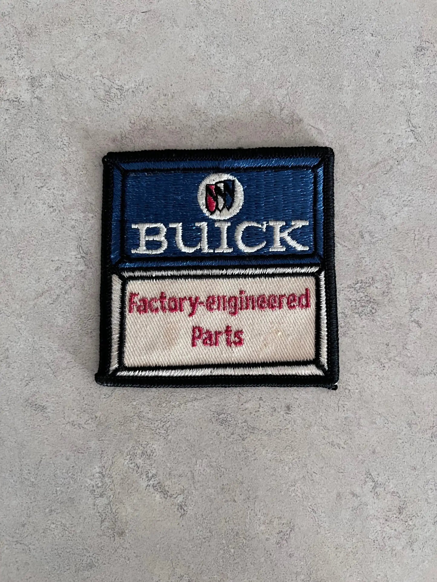 Vintage Buick Factory Engineered Parts Patch Auto New Old Stock EXC Relic has been safely stored away for decades and measures approximately a 3 inch square classic