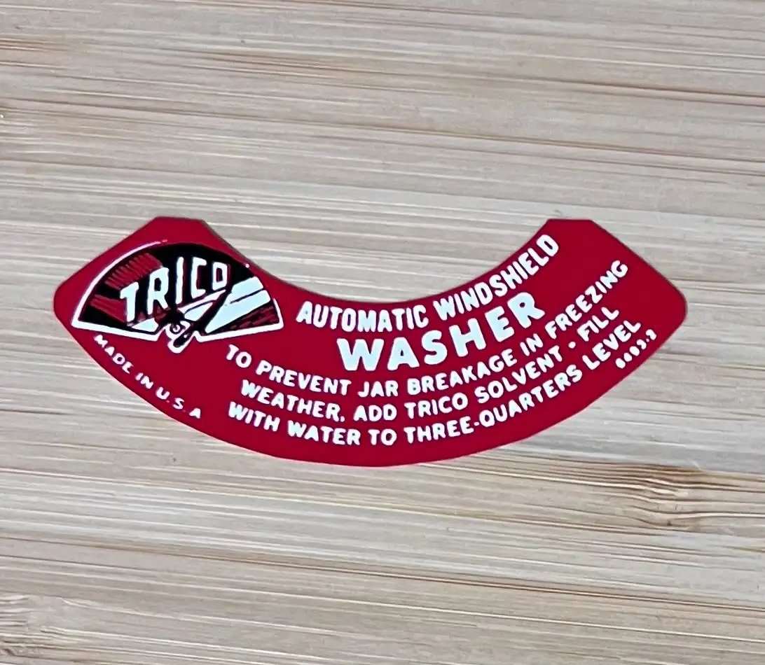 Chrysler 1941-1958 Trico Windshield Washer Fluid Decal New Old Stock Relic has been stored away safely for decades and measures approx 1 in x 3 inches Restoration