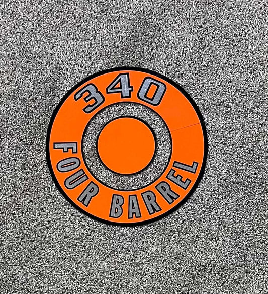 Plymouth Dodge 340 Four Barrel 1966-71 Air Cleaner Decal Mopar Orange 2 PC Relic has been stored safely away for decades and measures approx 2.5 in x 11 in