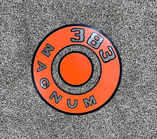 Mopar 1966-71 383 Magnum Plymouth Dodge Air Cleaner DECAL Orange EXC Relic has been stored away safely for decades and measures 2.5 inches in width by 11 inches