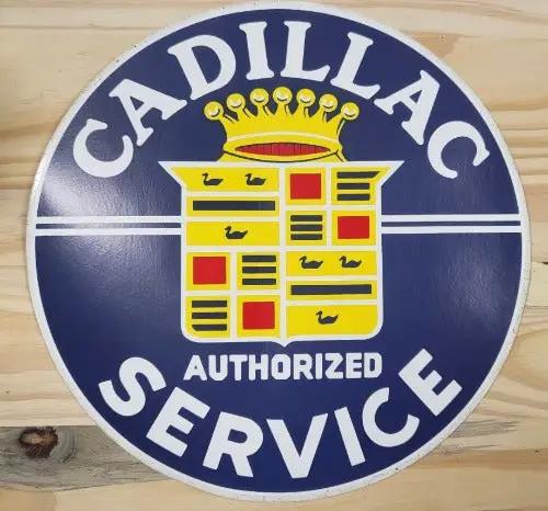 CADILLAC AUTHORIZED SERVICE DECAL Large MINT Classic NOS ITEM MANCAVE. This is a 11.5 in circle CADILLAC AUTHORIZED SERVICE decal. Crest logo centered, great detail