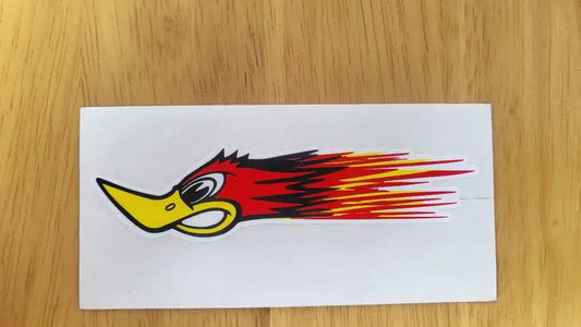 Mr Horsepower Flaming Woodpecker Window Racing Decal Facing Left small
