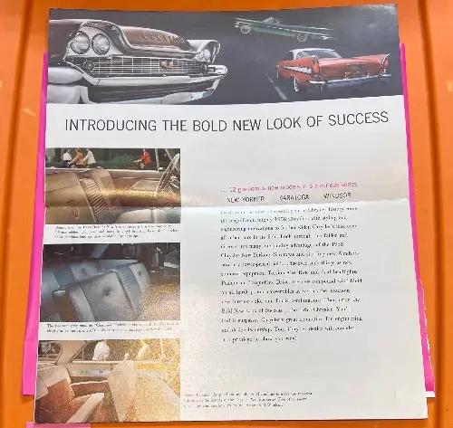 CHRYSLER Brochure 1958 Glamour Car of the Forward Look Mint NOS EXC featuring 12 glamorous new models in 3 luxurious series New Yorker, Saratoga, and Windsor during 