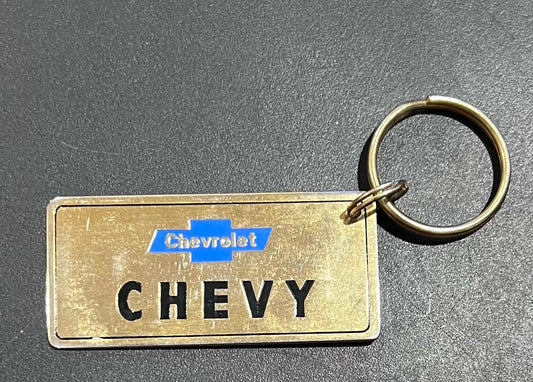 Chevrolet CHEVY Gold Plated Metal Keychain with Engravable Backside NOS Vintage Accessories Relic stored away for decades shows some wear but vintage from the 1980s