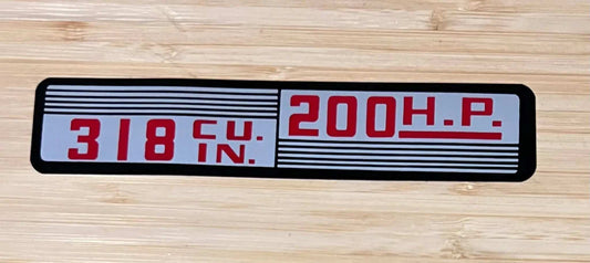 Dodge 1965 318 200 Horsepower Air Cleaner Power Wagon Truck Decal NOS relic has been stored safely away for decades and measures approximately 1.25 inches x 7.25 inch