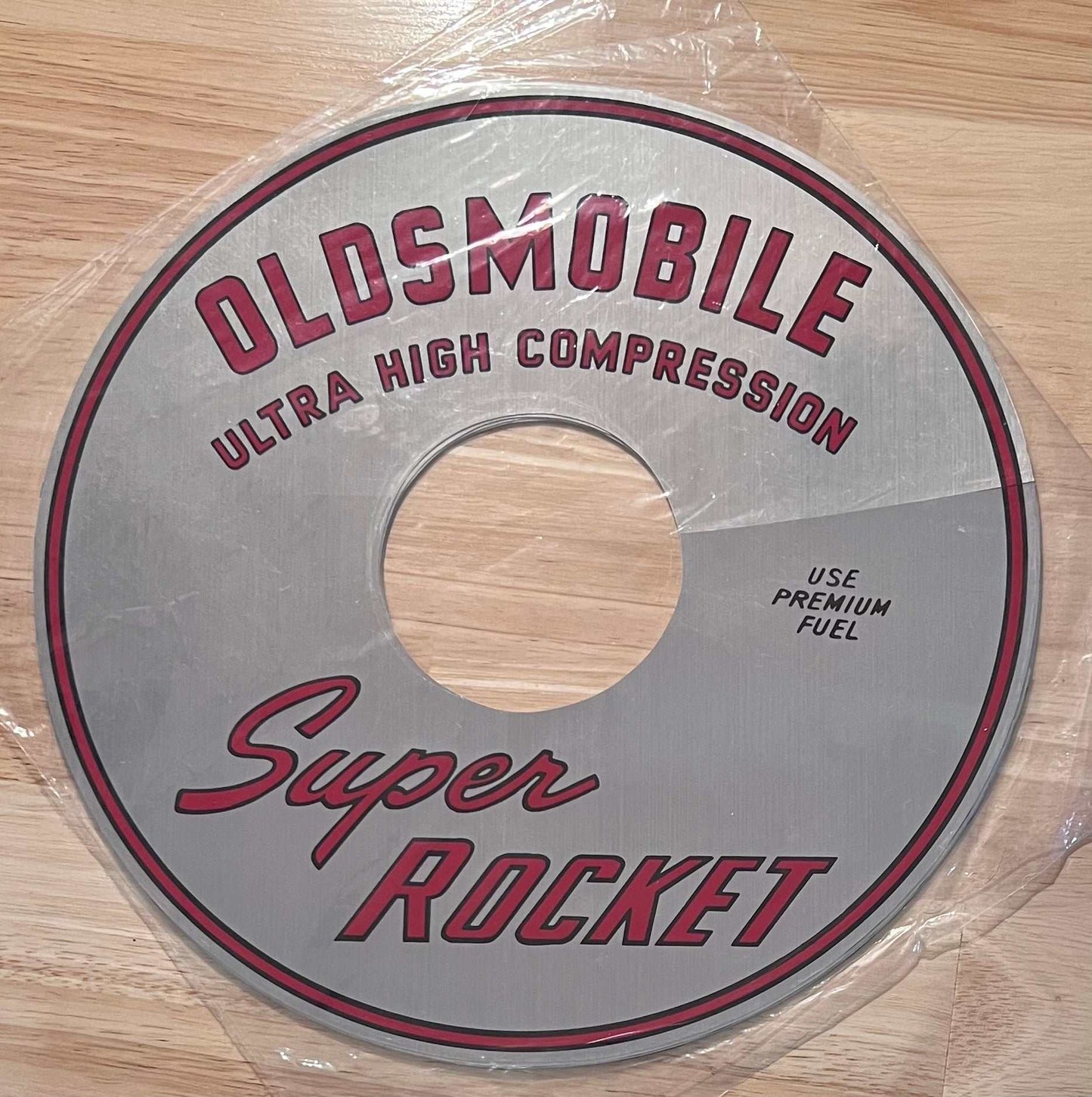 Oldsmobile 1965-67 Super Rocket Ultra High Compress Air Cleaner Decal EXC Restoration Relic has been safely stored away for decades and measures approximately 11 inch