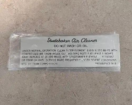 Studebaker 1963-1964 Air Cleaner Service Instruction Decal