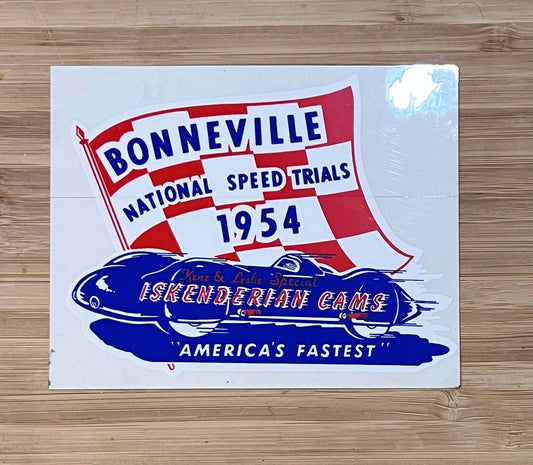 Bonneville 1954 National Speed Trials Iskenderian Cams Window Decal Relic has been store safely away for decades and measures approximately 4.25 inches x 3.5 inches