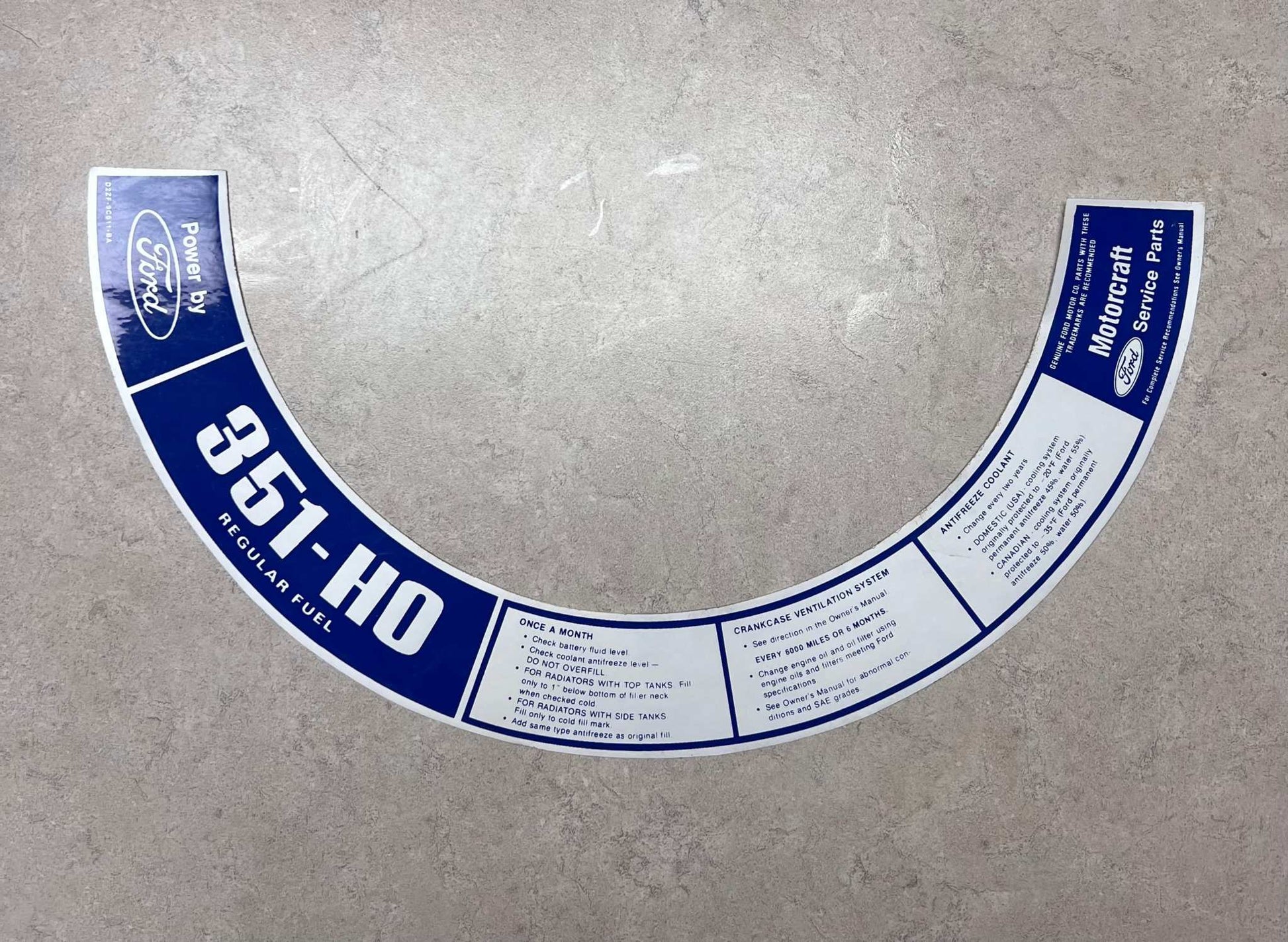 Ford 1972 Mustang Mach I 351 HO Air Cleaner Decal Regular Fuel EXC NOS Relic has been stored away safely for decades and measures 1.5 inches in width by 17 inches