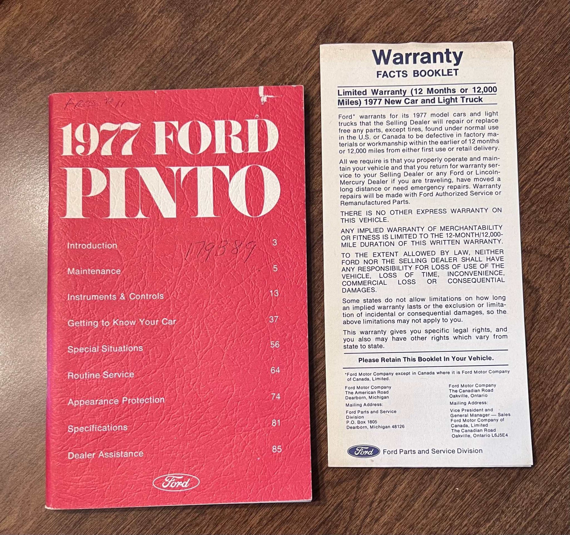 1977 Ford Pinto Vintage Owners Manual Brochure N.O.S. Condition Item Relic has been safely stored away for decades and all Pinto info by Ford Motor Company 2nd print