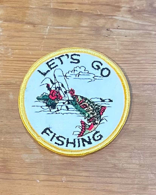 Lets Go Fishing Vintage Patch Sport Nature New Old Stock Excellent Condition Relic has been safely stored away for decades and measures approx 3 in circle