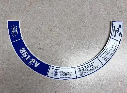 Ford 351 2V Motorcraft Restoration Decal Air Cleaner Mustang Shelby N.O.S. Regular Fuel. Has been stored safely away for decades and measures approx 1.5 in x 13 in