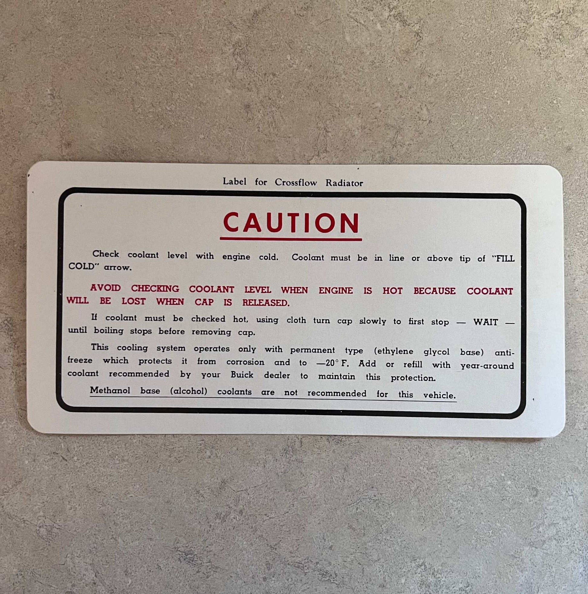 Buick GM 1965-66 Cooling System Cross Flow Radiator Decal New Old Stock EXC Condition Relic has been safely stored away for decades and measures approximately 4 inches x 8 in