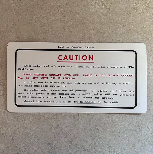 Buick GM 1965-66 Cooling System Cross Flow Radiator Decal New Old Stock EXC Condition Relic has been safely stored away for decades and measures approximately 4 inches x 8 in
