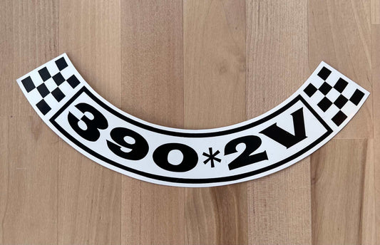 390 2 V Decal Air Cleaner Mercury 1960's Cougar Monterey N.O.S. Relic has been safely stored for decades and measures approx 1.5 in x 9 in Offically Licensed product