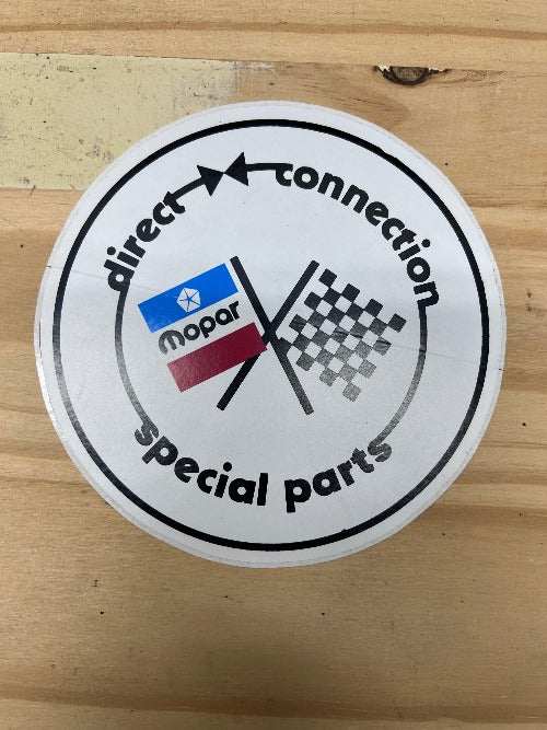 Direct Connection Special Parts Decal Mopar Cross Checkered Flags NOS This relic has been stored away safely for decades and uniquely measures 5 1/2 inches circle
