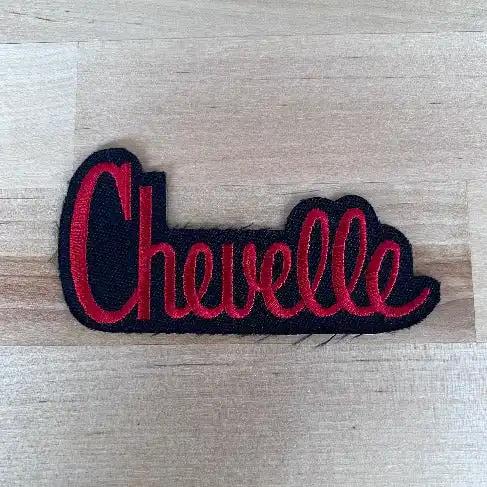 CHEVELLE Patch Red Traditional Script Lettering AUTO EXC NOS relic Chevelle patch has been stored for decades it is measuring 2 in width x 4 inches in length.
