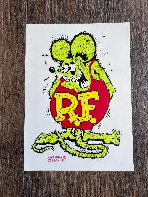 RAT FINK RF DECAL Official Mint Motorcycle HOT ROD Racing N.O.S. Item Relic has been stored safely for decades and MEASURES APPROX 4 inch X 6 inches. Other RF Items
