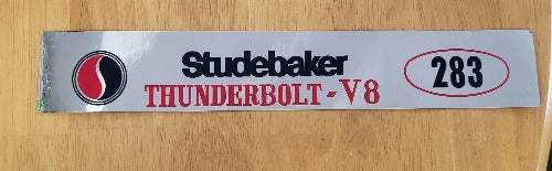 Studebaker Thunderbolt V 8 283 Horsepower Decal Valve Cover 1965-1966 This relic has been stored for decades and measures 1.75 inches in width by 9.75 in length