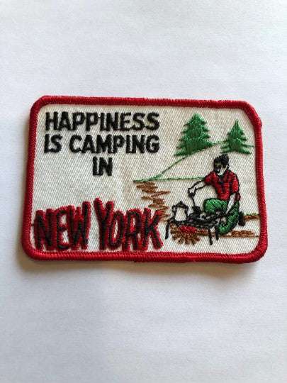 Happiness is CAMPING in NEW Y0RK PATCH Detailed Item Nature Vintage GREAT item for any NEW YORK camper HAPPINESS IS CAMPING IN NEW YORK patch Item measures 3 x 4 in