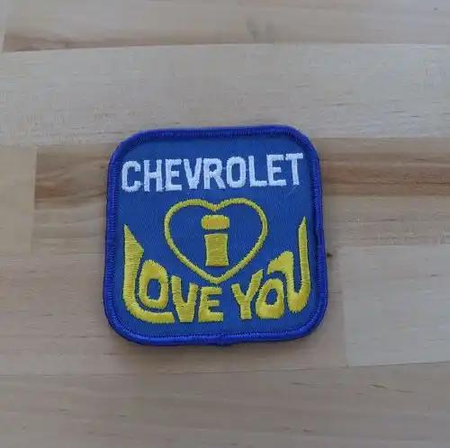 CHEVROLET I LOVE YOU Patch Vintage 1970s Style Auto New Old Stock Mint stitched patch measures approximately 3 inches square unique item stored away for decades