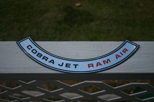 COBRA JET RAM DECAL AIR 1970 SHELBY FORD AIR CLEANER MINT NOS FORD PRODUCT, ADHENSIVE BACKING 1970 FORD SHELBY MUSTANG ITEM MEASURES APPROXIMATELY 11.5 X 1.5 INCHES