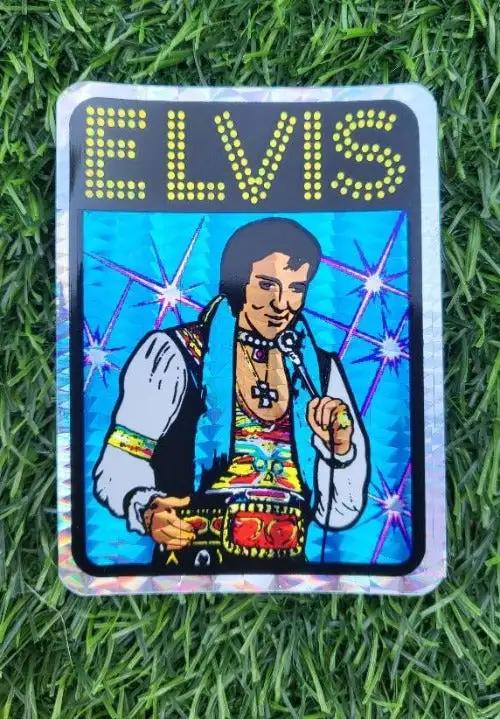 ELVIS PRESLEY THE KING DECAL VINTAGE N.O.S. MUSIC MEMORABILIA Unique Measures 3 x 4 inches, iridescent design, peel and side adhesive backing with THE KING, ELVIS
