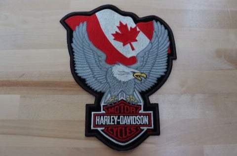 Harley Davidson Motorcycle Patch Canada Flag Eagle Shield Jacket Mint EXC Harley Davidson Motorcycle jacket patch with the Canada Flag.  Mint Harley Davidson item