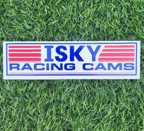 ISKY RACING Cams DECAL MINT NOS. Measuring 2 x 7.5 inches, ISKY RACING CAMS, peel and stick adhesive decal. Racing. Great addition for restoration project or gift