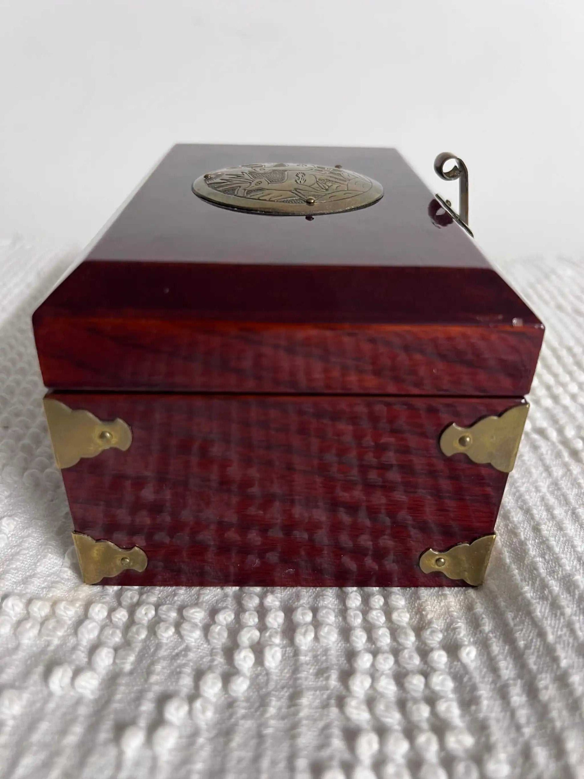 Solid Wood and Brass Treasure Chest Unique Vintage Box Asian Origin, Gorgeous! Removable compartment with storage beneath.  Brass top decor, hinges