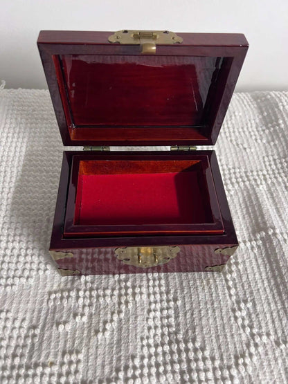Solid Wood and Brass Treasure Chest Unique Vintage Box Asian Origin, Gorgeous! Removable compartment with storage beneath.  Brass top decor, hinges