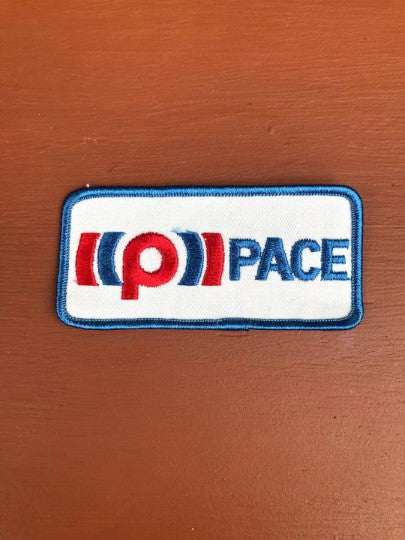 PACE P Logo PATCH Nascar Racing Auto GREAT item for any Race enthusiast collector in your life Detailed threaded patch and in excellent NOS condition Measures 4 x 2