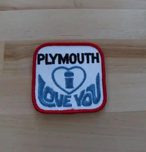 Style Auto Patch NOS Exc Vintage PLYMOUTH I LOVE YOU Patch This is a gorgeous PLYMOUTH I LOVE YOU stitched patch measures approximately 3 x 3 inches, unique item