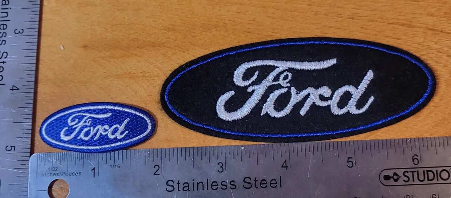 FORD Logo Pair of Patches EXC Condition Auto Make Your Own Cap Shirt  Relic has been safely stored away for decades and one measures approx .75 x 2 inches and other