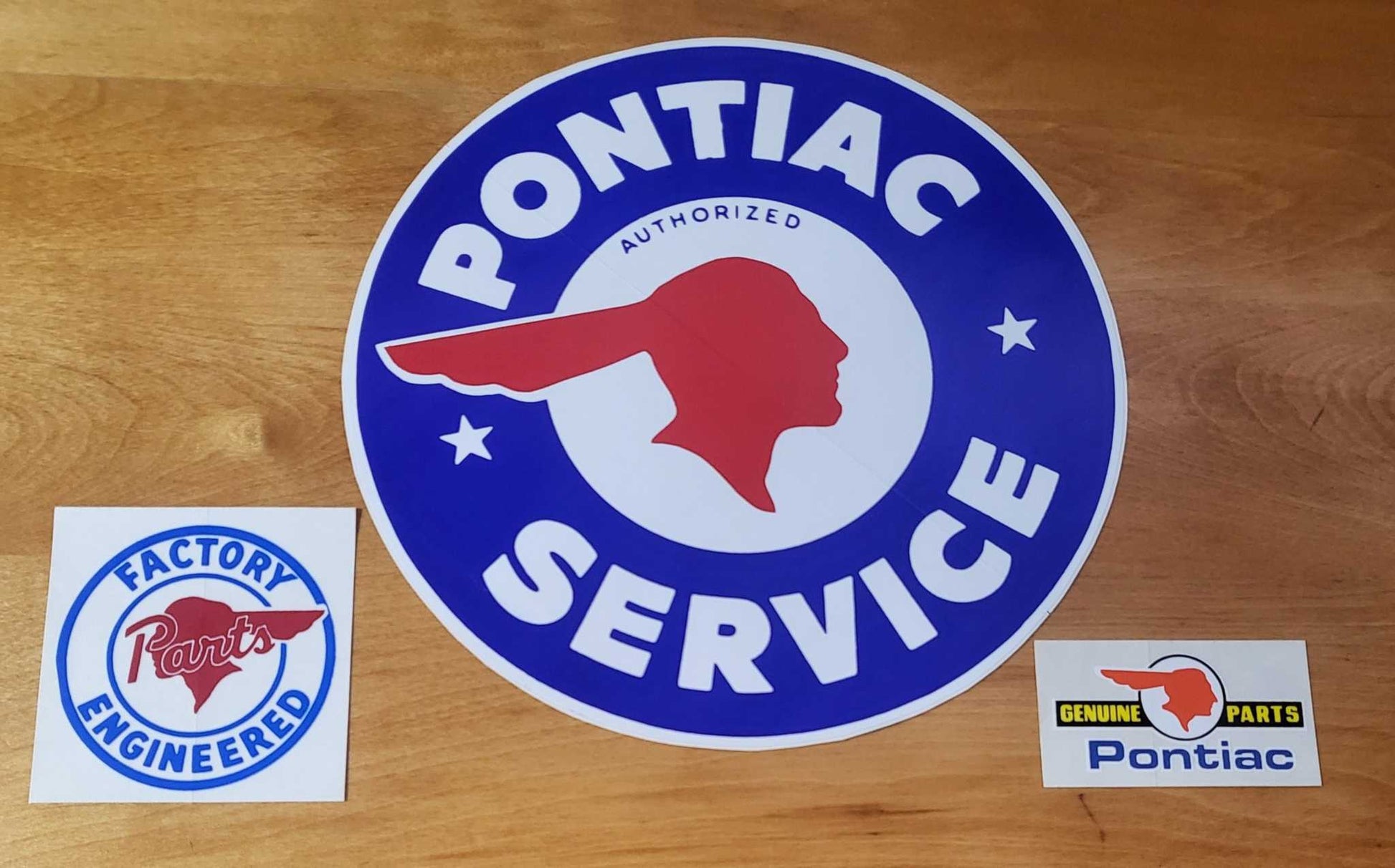 Pontiac Bundle Pack Savings 3 Pontiac Service and Parts Decals for Shop Pontiac Service Genuine Parts and Factory Engineered Parts Old Indian Head Logos Decal Relics