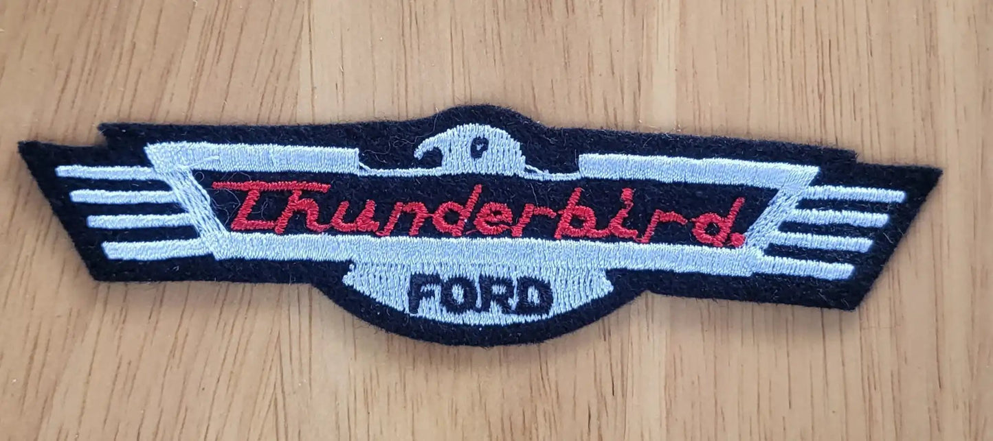 FORD THUNDERBIRD Patch Red Script Black and Silver Iron on Vintage NOS relic has been stored away