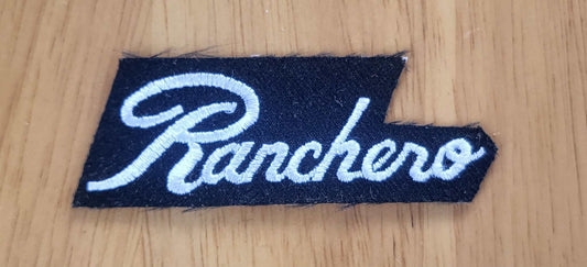 Ford RANCHERO Patch Small SCRIPT Logo Iron on Embroidered Pickup Truck NOS. Relic has been stored away from when it was made in different process approx 20+ yrs ago