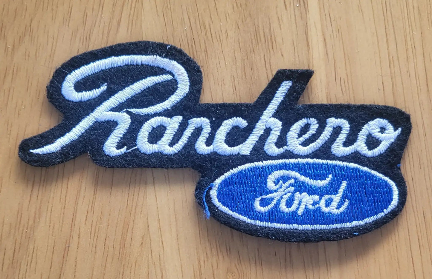 FORD RANCHERO 4X4 FORD Patch Truck SCRIPT Logo Iron Very Nice Item NOS relic has been stored away from time was produced over 20 years ago and measures 2.25 x 4.25in